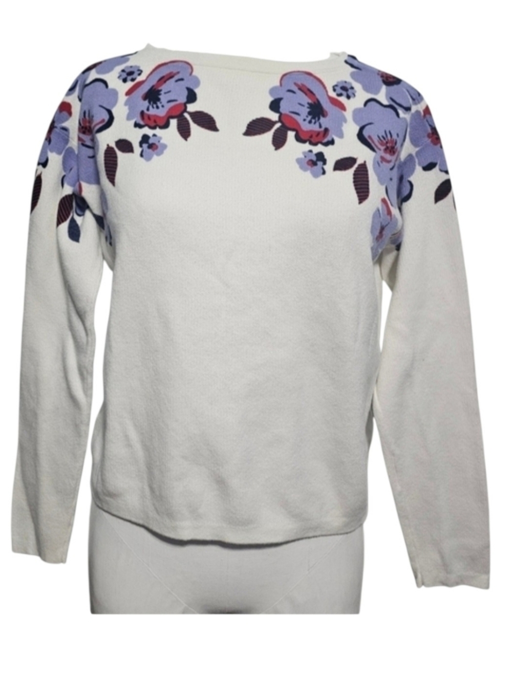 Ann Taylor Factory Cotton Long Sleeve Floral Print Pullover Sweater XS Oversized
